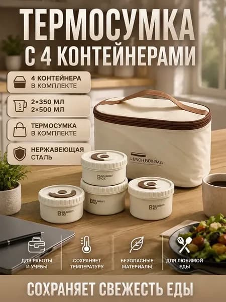 Ланч-бокс с термосумкой и 4 контейнерами