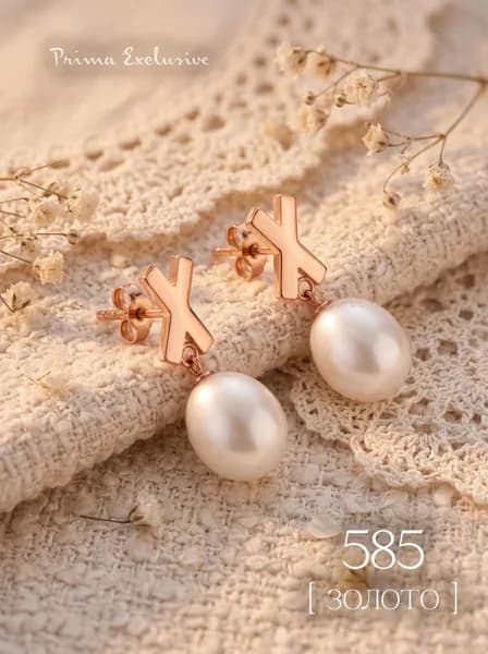 Серьги гвоздики женские из золота 585 пробы с жемчугом