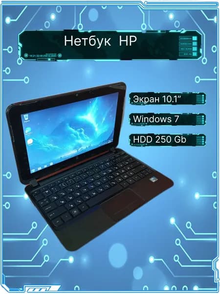 HP Ноутбук 10.1", Intel Atom N450, RAM 2 ГБ, HDD 250 ГБ, черный, серебристый