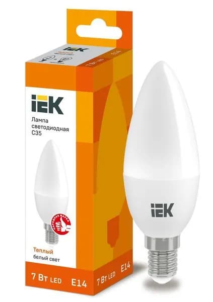 Лампа светодиодная ECO C35 7Вт свеча 3000К E14 230В ИЭК LLE-C35-7-230-30-E14, 1 шт