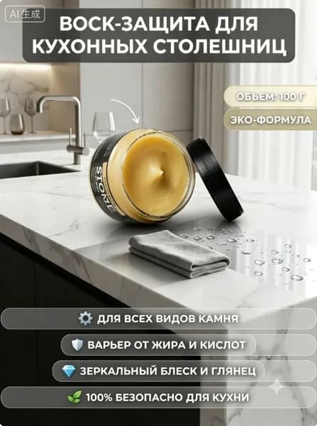 воск для камня и гранита 100 г, защитная полироль для мрамора, плитки и искусственного камня, универсальный воск для памятников и надгробий с эффектом защиты от влаги, грязи и УФ-лучей