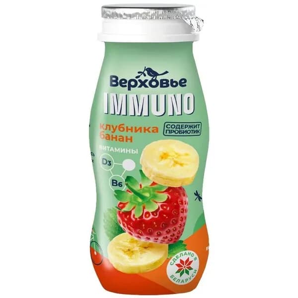 Продукт кисломолочный Верховье Immuno с клубникой и бананом 1.5%, 90г