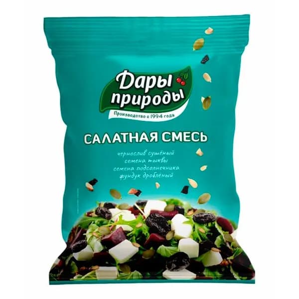 Смесь семечек и орехов Дары Природы Салатная с черносливом 80 г