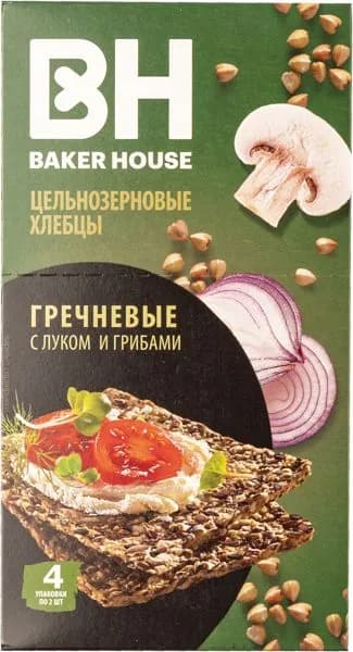 Хлебцы цельнозерновые Бейкер Хаус Скандинавские лук грибы гречневые Раменский м/у, 180 г