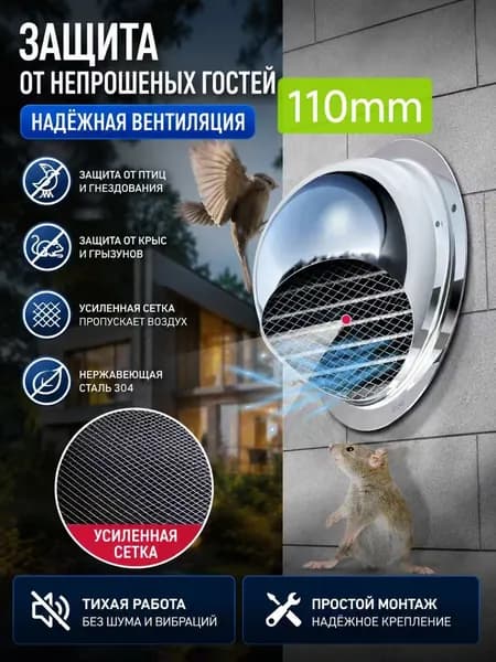 Стенной выход с решеткой и сеткой,Вентиляционная решетк , 304 нержавеющей стали,D110mm