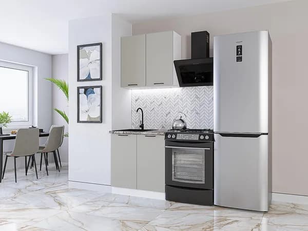 Кухня Флэт-03, цвет фасада Light Grey In 2S, цвет каркаса Белый, 2140*800*600 (В*Ш*Г) мм