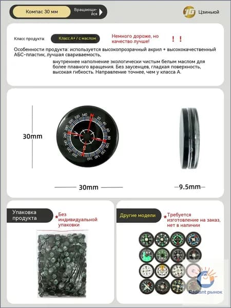 Компас туристический мини, 30мм, класс A+, с маслом