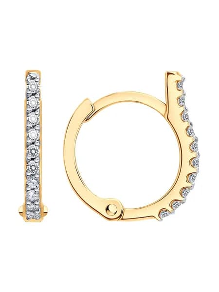 Серьги золотые женские 585 пробы ювелирные Diamant, сережки с камнями фианитами