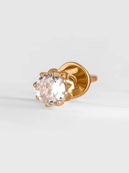 Серьга моносерьга золотая 585 пробы с фианитом