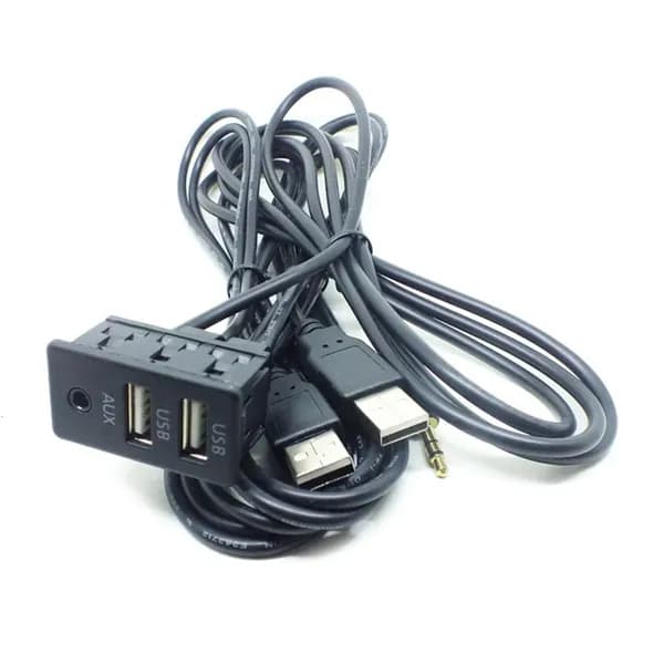 Автомобильный AUX-USB удлинитель с двумя USB, Черный