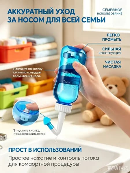 Назальный ирригатор, Устройство для промывания носа / WATERPULSE Nasal YT-300 / синий,