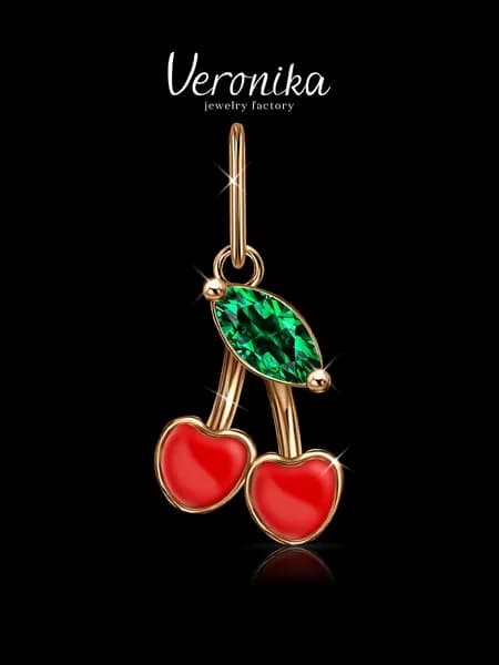 Подвеска серебро 925 позолоченное Ягодки из эмали с фианитом Veronika jewelry factory