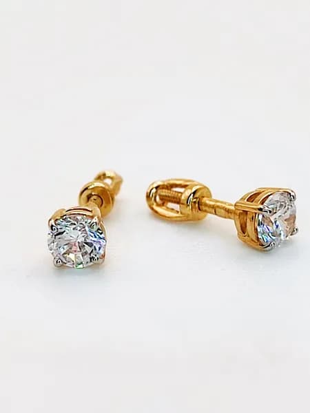 Серьги пусеты (гвоздики) золотые женские 585 пробы ESTETICA, ювелирные украшения гвоздики с фианитами
