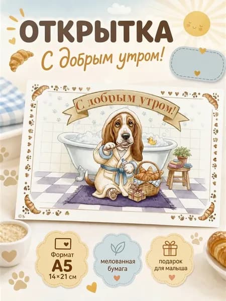 Открытка бассет-хаунд "С добрым утром!"