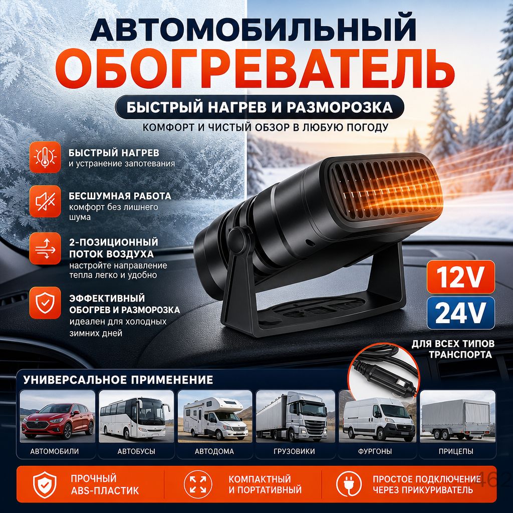 Автомобильный обогреватель 12V/24V портативный для разморозки и обогрева
