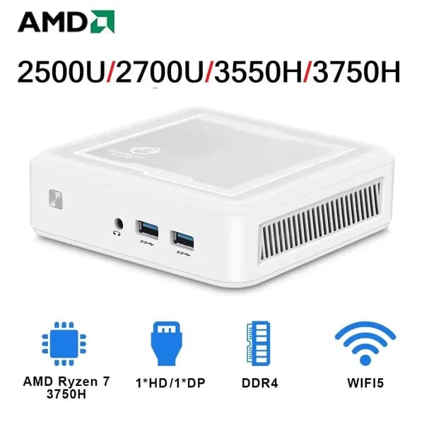 Мини-ПК R7 2700U (AMD Ryzen 7 2700U, RAM 8 ГБ, SSD 128 ГБ, AMD Radeon, Windows 11 Pro), белый