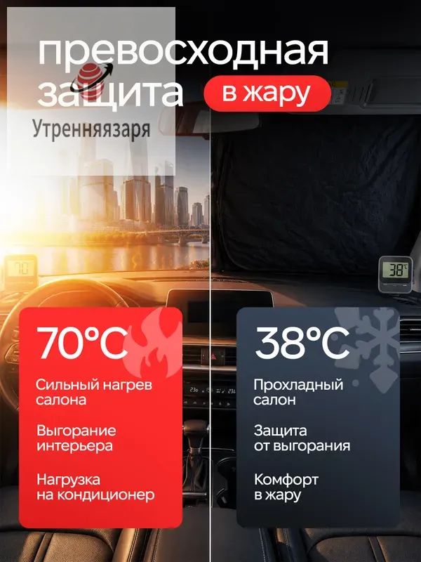 Шторка солнцезащитная 140 см х 70 см, затемнение: 98%