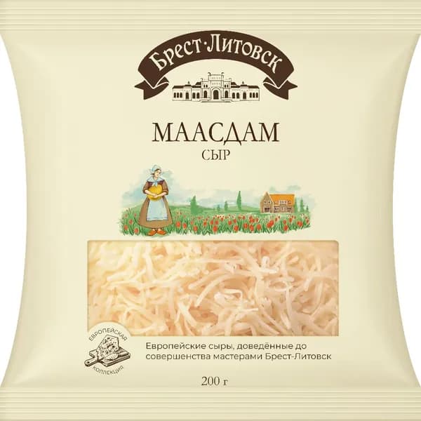 Сыр Маасдам, 45%, 200 г, Брест-Литовск, тертый