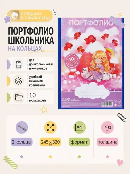 Папка-портфолио А4 пластиковая на 2 кольцах для дошкольника