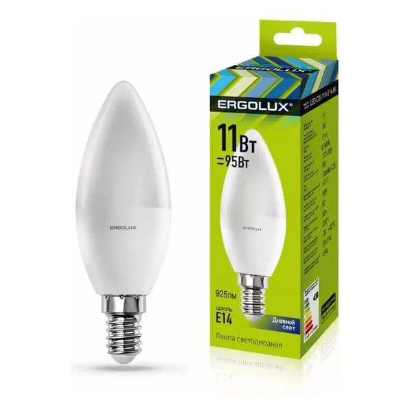 Электрическая светодиодная лампа Ergolux LED-C35-11W-E14-6K Свеча 11Вт E14 6500K 13620