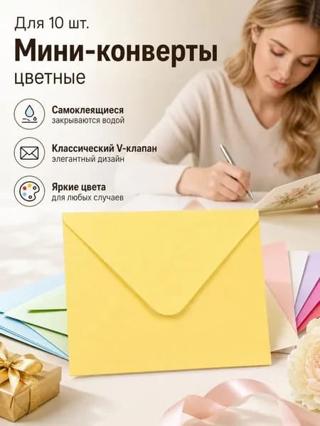 Конверт Специальная бумага, 100х70мм,желтый, комплект 10 шт