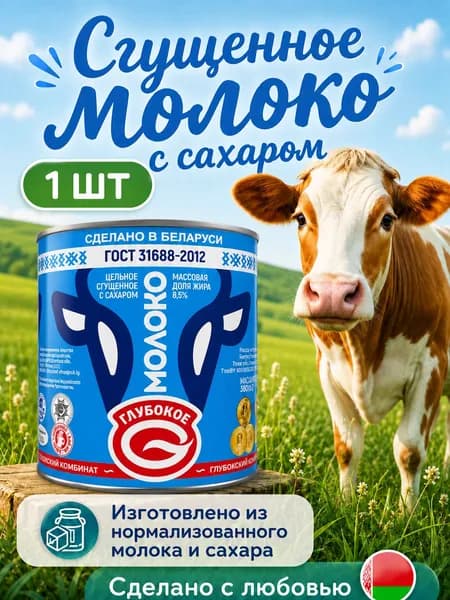Молоко цельное сгущённое с сахаром 8,5% 380г 1 шт