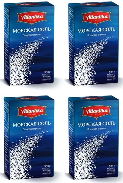 Соль пищевая морская, 4 уп по 500 г, Atlantika