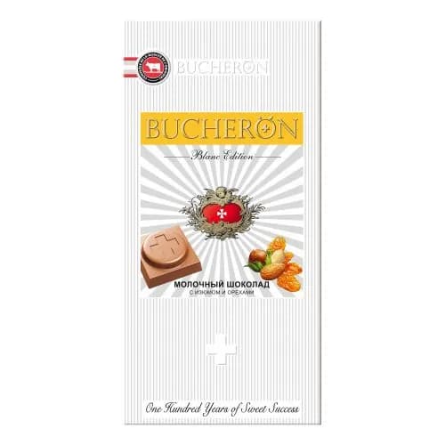 Bucheron Шоколад молочный Blanc Edition, с Изюмом и Орехами, 85 г, 1 шт