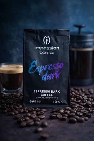 Кофе в зернах Impassion Espresso Dark, тёмная обжарка, арабика 60% робуста 40%, для кофемашины и турки, 250 г