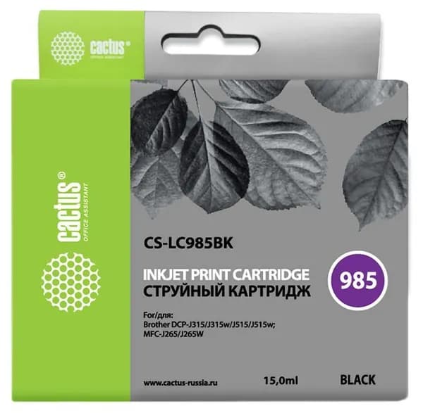 Картридж для принтера струйный Cactus CS-LC985BK черный (15мл)