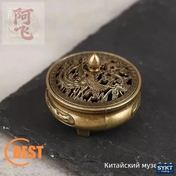 Античная латунная карманная горелка для благовоний в виде дракона Феникса, ажурные мини-украшения, декор для китайского старинного чайного стола