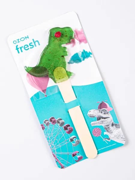 Леденец Дино Ozon fresh, с яблоком и красной смородиной, без сахара, 30 г