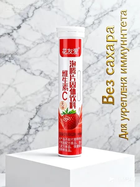 Шипучие таблетки с витамином С со вкусом клубники, содержащие высококонцентрированный витамин С, способствуют быстрому метаболизму, укрепляют иммунитет, помогают похудеть и нарастить мышечную массу.