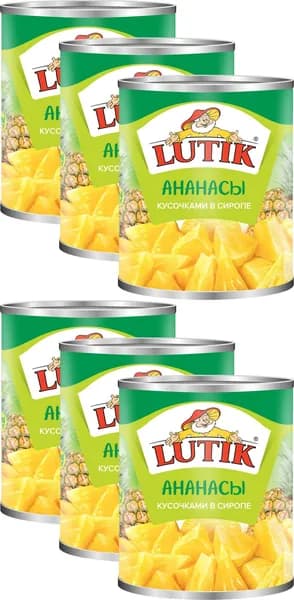 Ананасы Lutik кусочки в сиропе, комплект: 6 упаковок по 580 г
