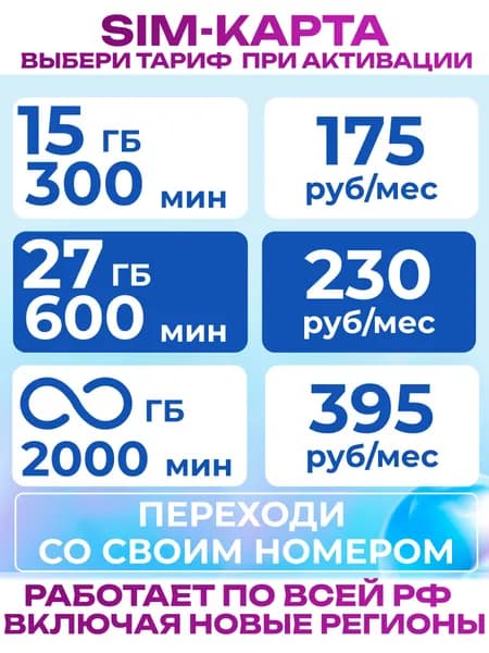 безлимитный интернет SIM-карта Воронежская область Работает по РФ, р.Крым, ДНР и ЛНР