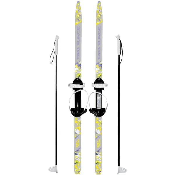 Лыжи Комплект ЦИКЛ SKI RACE 130/100 см универс. крепление "Цикл" с палками СЕРЫЕ