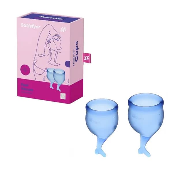 Менструальные чаши Satisfyer Feel secure dark blue из безопасного медицинского силикона, 2 штуки, цвет синий