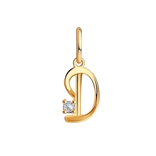 Золотая подвеска буква Д DIAMANT-ONLINE с фианитом 375 пробы