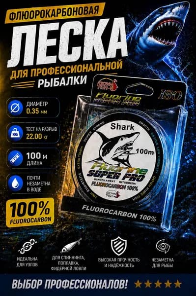Флюорокарбоновая леска для рыбалки, размотка: 100 м, толщина: 0.35 мм