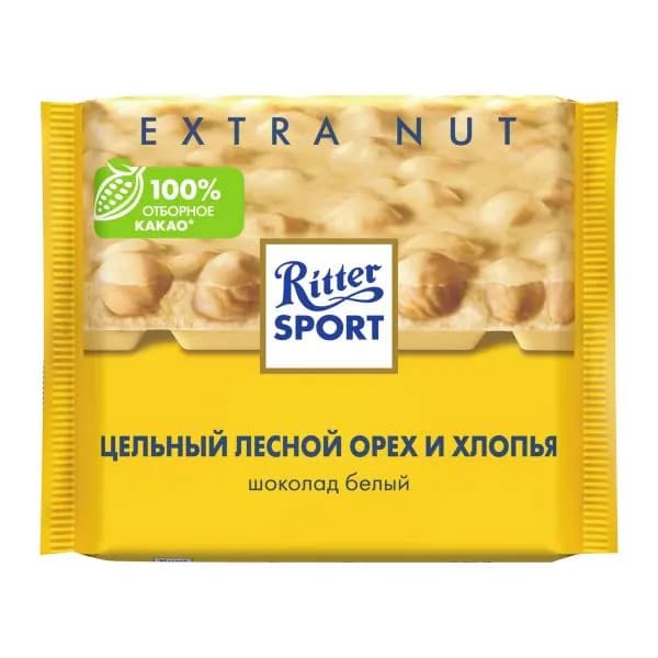 Шоколад Белый Цельный лесной орех и хлопья Ritter Sport 100г