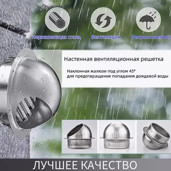 Выход стенной металлический с решеткой и сеткой, 304 нержавеющей стали,D50mm