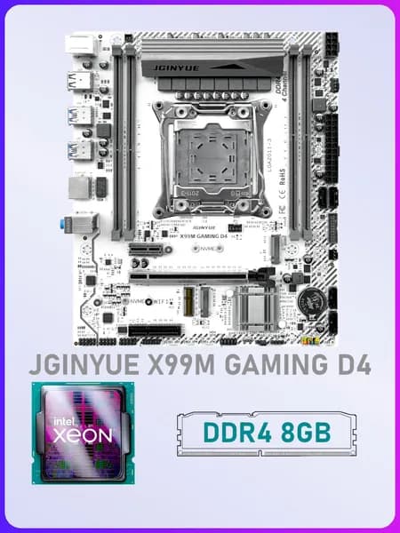 JGINYUE X99M GAMING D4 + процессор E5-2643 v3 6 ядер 12 потоков + оперативная память DDR4 8Gb готовый комплект, LGA 2011-3, DDR4, Материнская плата