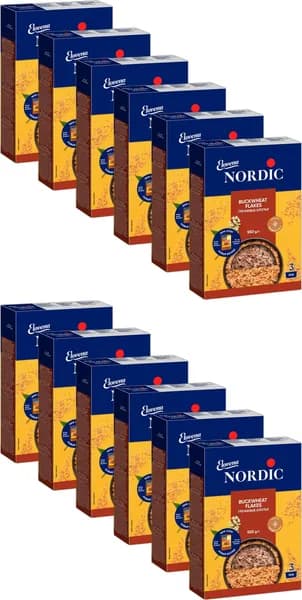 Хлопья Nordic гречневые, комплект: 12 упаковок по 550 г