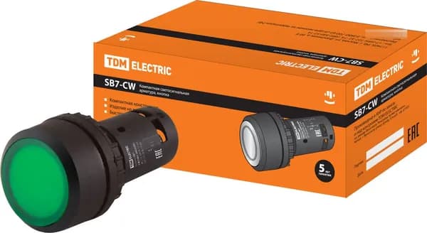 Кнопка управления TDM Electric / ТДМ Электрик SB7-CW3361, зеленая, IP54, под отверстие диаметром 22мм, SQ0746-0026 / кнопочный пост