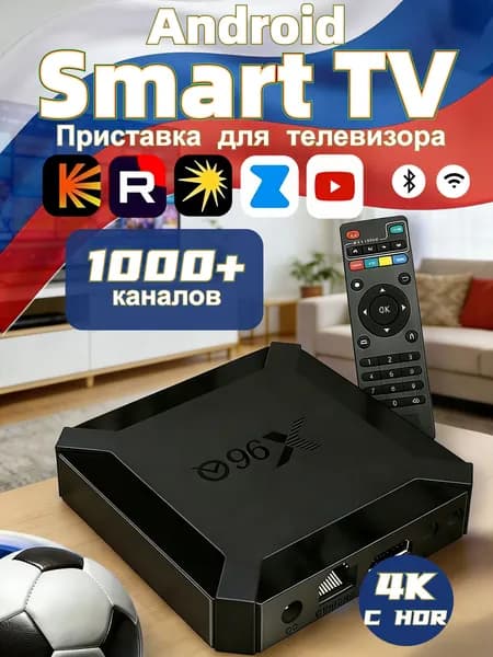 Медиаплеер Смарт ТВ приставка для телевизора Wi-Fi X96Q Android 14/4K