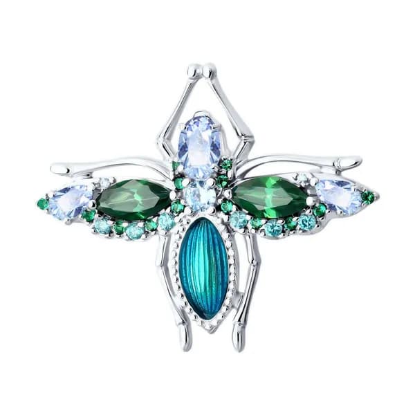 Серебряная брошь DIAMANT-ONLINE с фианитом 925 пробы