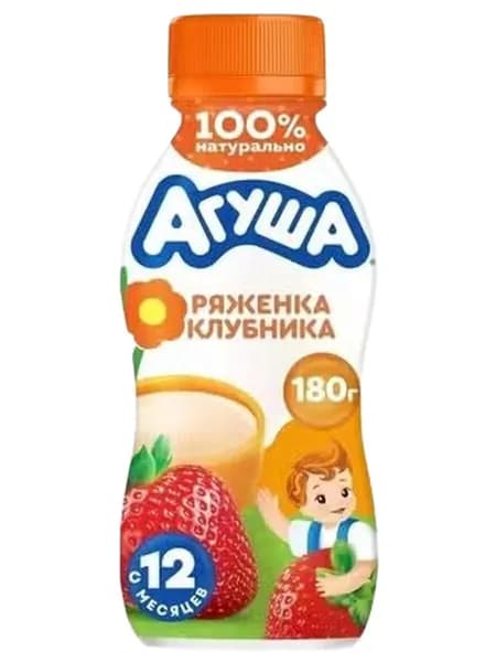 Напиток кисломолочный Ряженка детская Агуша клубника 2,9% с 12 мес охлажденный 180 г