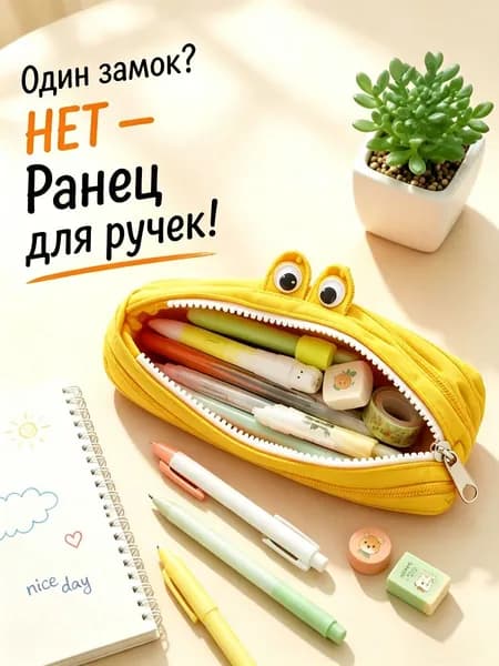 Мультяшный пенал-монстр с молнией, большой объем, для школьников и студентов, яркий дизайн, подарок
