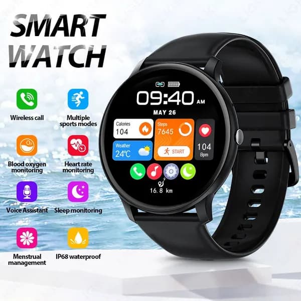 LIGE Смарт-часы smartwatch 1.39" Bluetooth 5.3 звонки, монитор Измерение частоты сердечных сокращений и артериального давления, IP68, для спорта, 46mm, Черный
