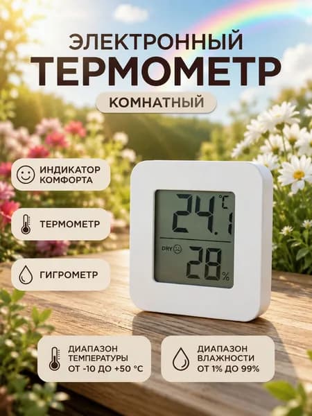 Термометр комнатный электронный с гигрометром, для теплицы, для дома